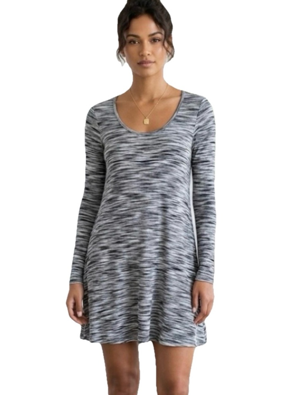 Michael Lauren Women’s Grey Black Rayon Long Sleeve Striped Dress Size Medium